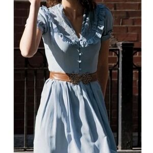 Lil For Anthropologie Quotidian 100% Silk Light Blue Ruffled Dress Size 4 NWT